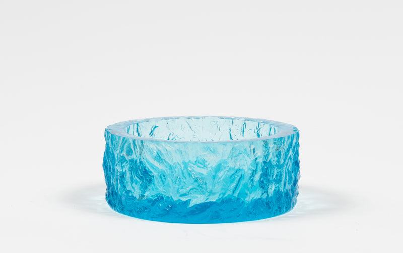 Whitefriars Kingfisher Blue Glass Bark Bowl/Ashtray by Geoffrey Baxter