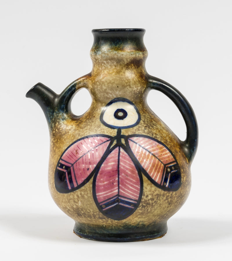 Vintage Italian Studio Pottery Jug – Hand-Painted & Incised Floral Design, Multi-Matte Glaze, 1950s–70s | Mid-Century Modern | Worldwide ShippingCeramic Water Pitcher
