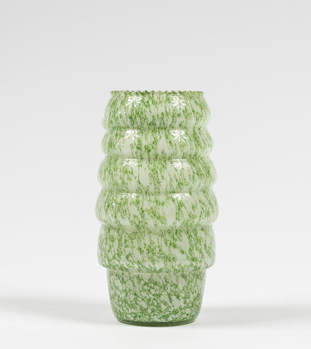 Green and White Spatter Glass Vase