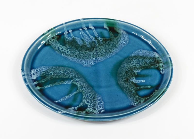 Lamorna Pottery Blue Glazed Platter, Cornwall, England c.1960s