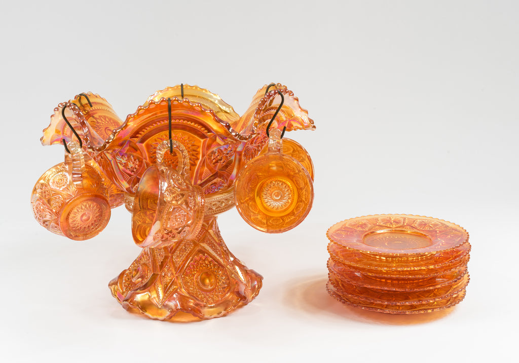 Antique Imperial Glass Marigold Carnival Glass - Punch Set
