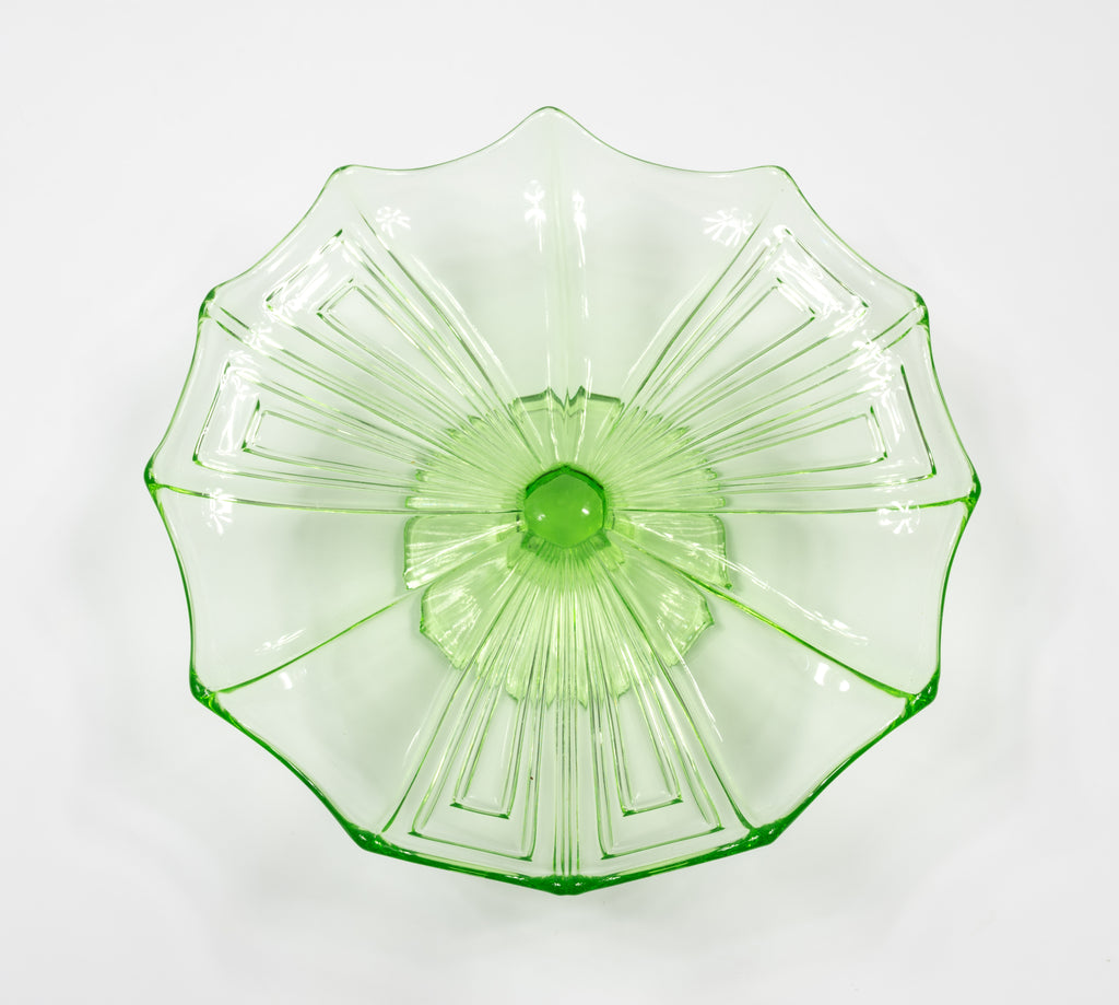Green Depression Pressed Glass Cake Stand