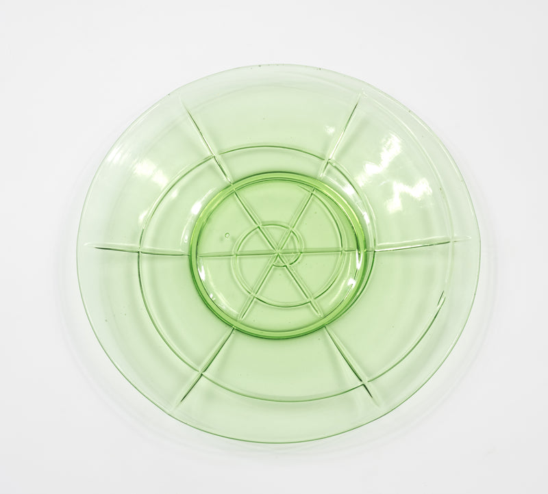 Green Depression Pressed Glass Plate with Spiral