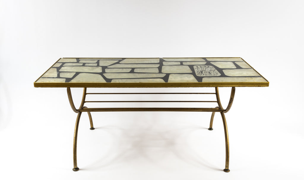 Fabulously Kitsch 50's/60's Coffee Table glass top with Mother of Pearl