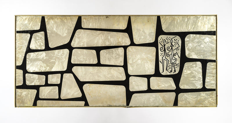 Υπέροχα Kitsch 50's/60's Coffee top γυάλινη επιφάνεια με Mother of Pearl