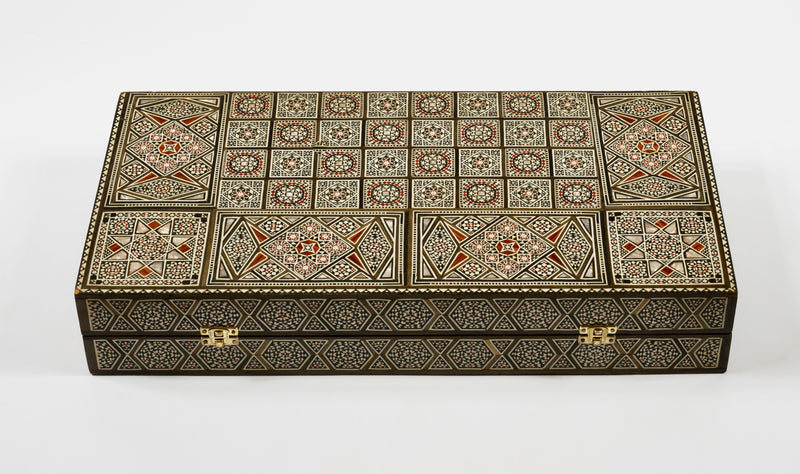 Vintage Syrian Backgammon Board with Inlays of Fruitwood and Mother of Pearl