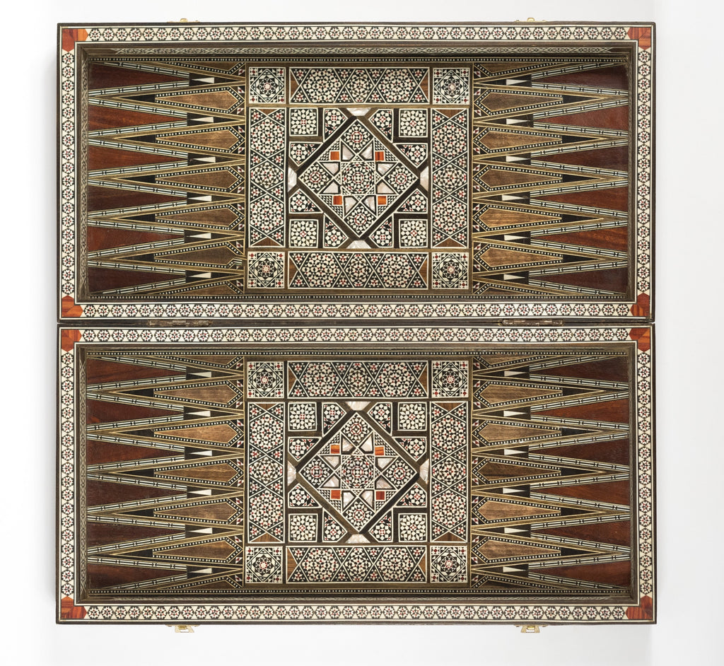 Vintage Syrian Backgammon Board with Inlays of Fruitwood and Mother of Pearl