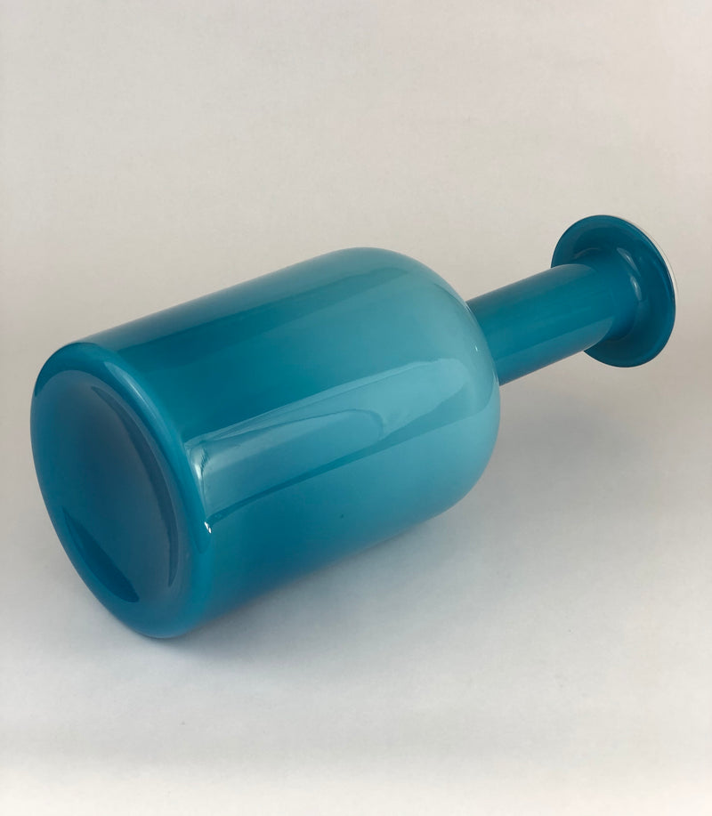 Opal & Blue Glass 'Gulvvase' by Otto Brauer for Holmegaard, Denmark 1960s