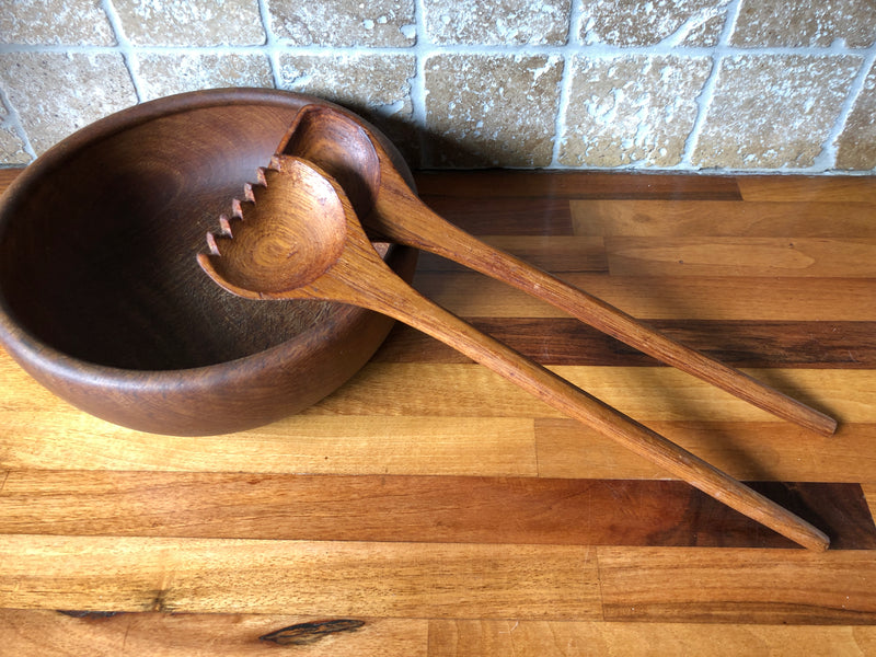 Teak Mid-Century Salad Servers , Vintage Wooden Salad Servers, Teak Salad Servers, Mid-Century Teak Servers