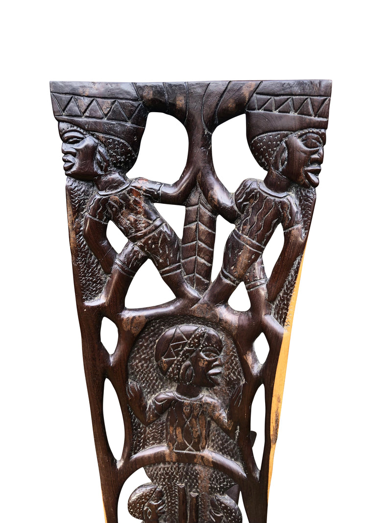 Vintage Traditional African Pierced Hardwood Palaver Chair, African "Birthing Chair"
