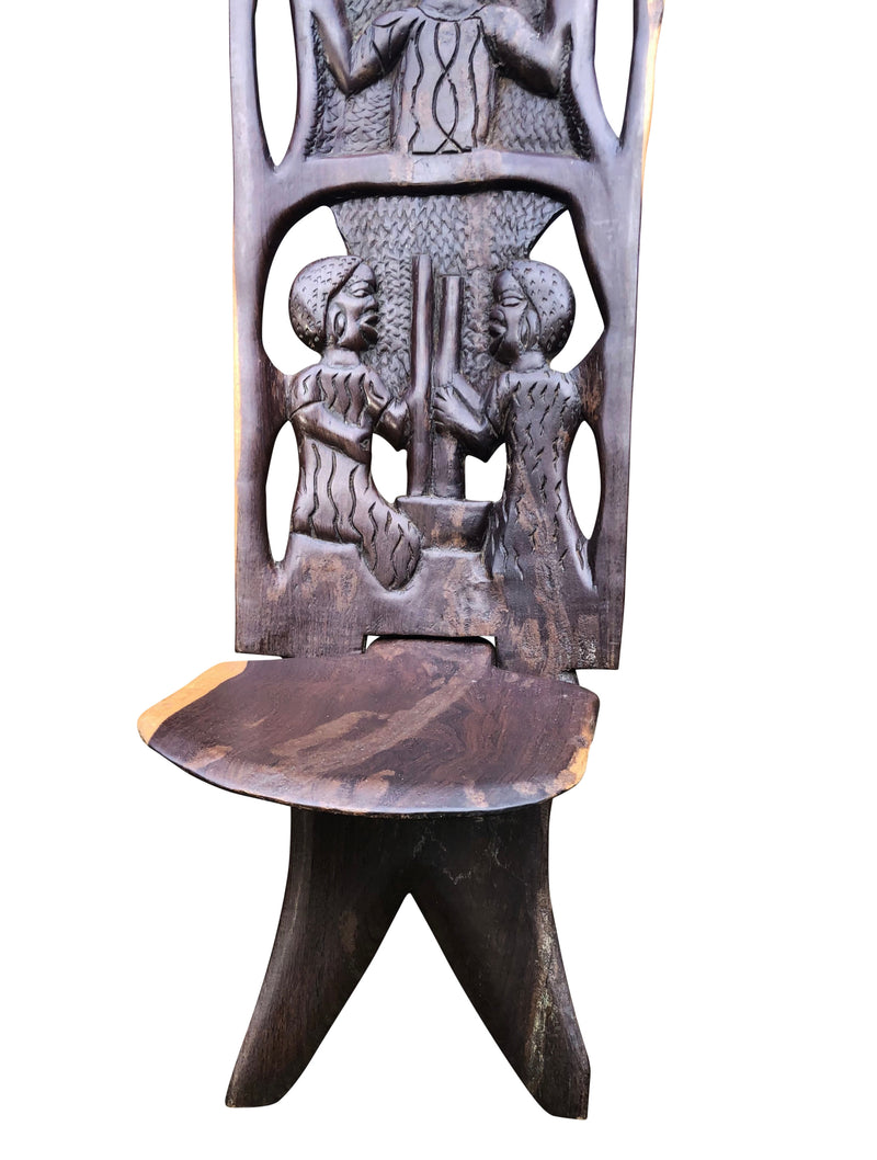 Vintage Traditional African Pierced Hardwood Palaver Chair, African "Birthing Chair"