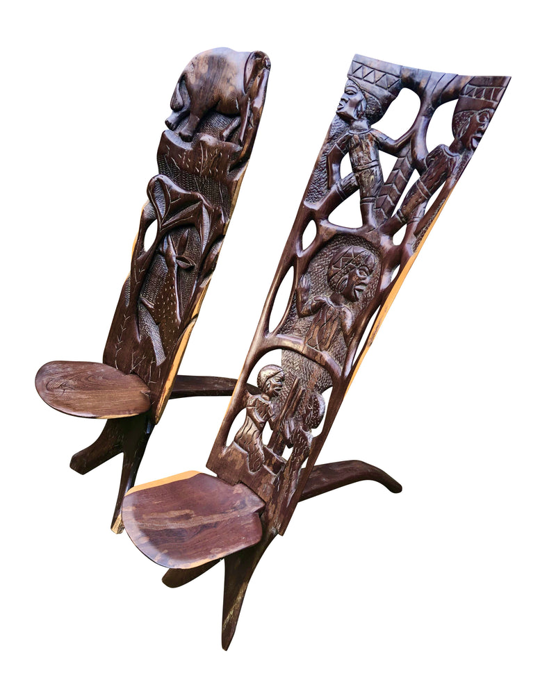 Vintage Traditional African Pierced Hardwood Palaver Chair, African "Birthing Chair"