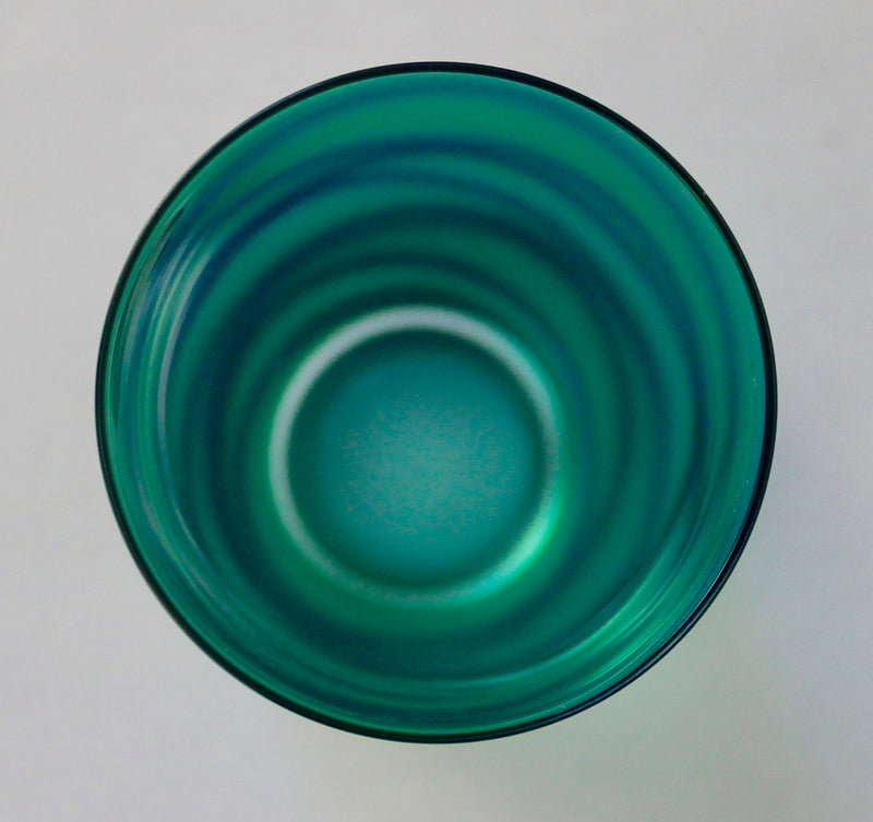 Czech Bohemian Matt Crystal Vase in Sea Green with Freeform Blue Spiral