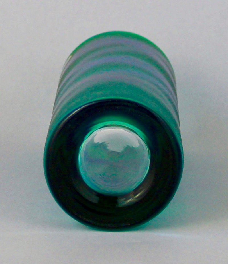 Czech Bohemian Matt Crystal Vase in Sea Green with Freeform Blue Spiral