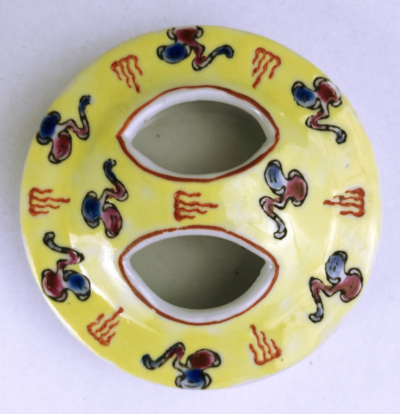 Chinese Porcelain Yellow Dragon Teapot circa 1975 with original rattan handle Zhongguo Zhi Zao Mark