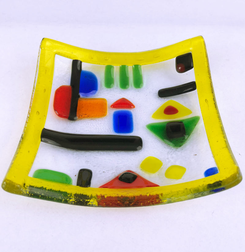 Memphis Design Due Zeta Venetian Vintage Italian Art Glass Hand Decorated Fused Glass Dish