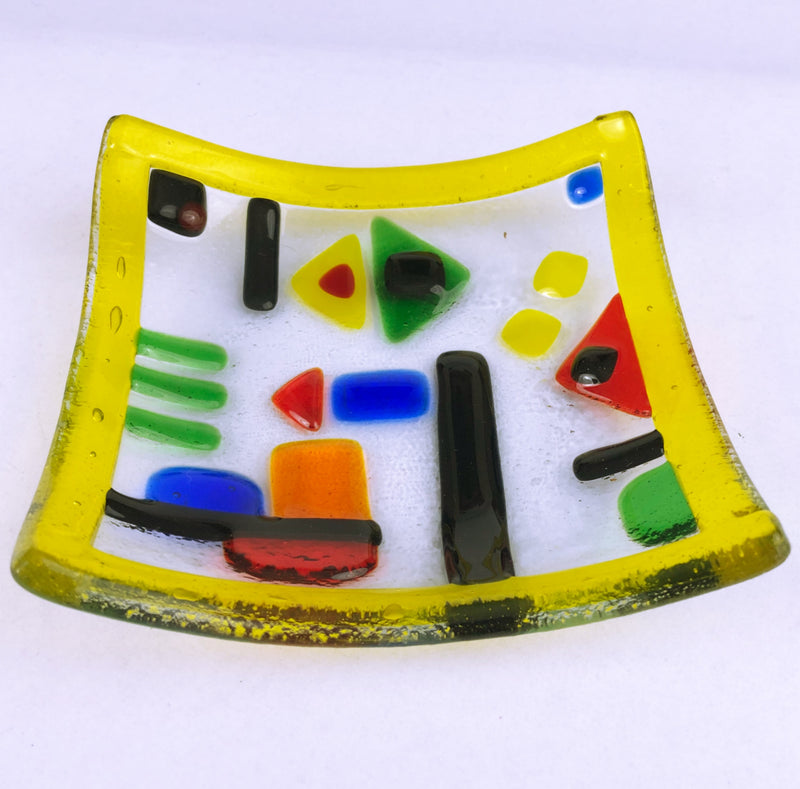 Memphis Design Due Zeta Venetian Vintage Italian Art Glass Hand Decorated Fused Glass Dish