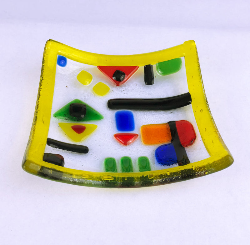 Memphis Design Due Zeta Venetian Vintage Italian Art Glass Hand Decorated Fused Glass Dish