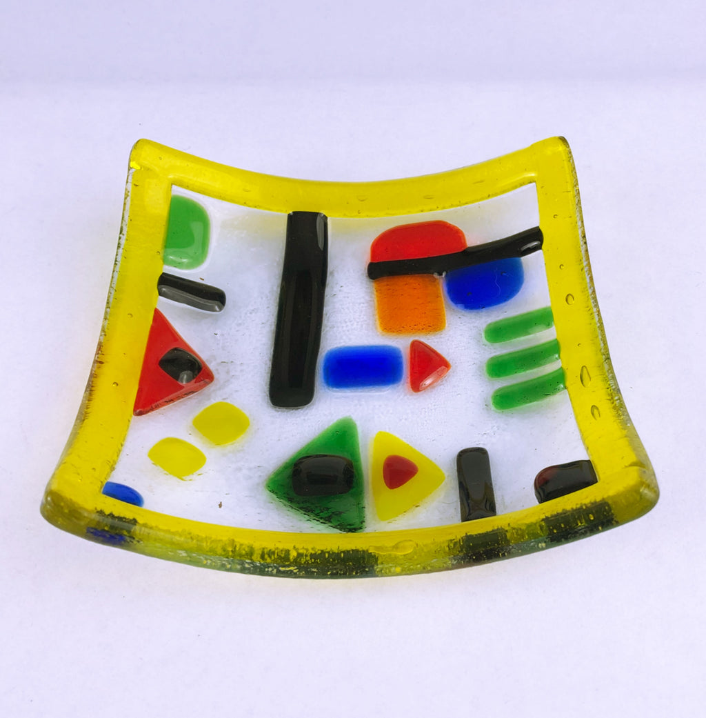 Memphis Design Due Zeta Venetian Vintage Italian Art Glass Hand Decorated Fused Glass Dish