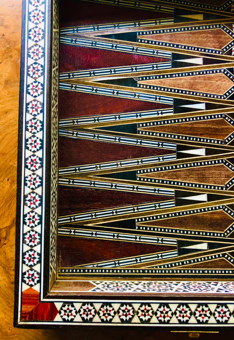 Vintage Syrian Backgammon Board with Inlays of Fruitwood and Mother of Pearl