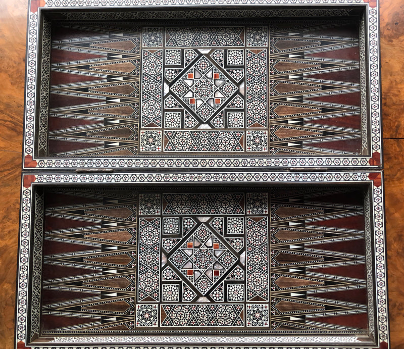 Vintage Syrian Backgammon Board with Inlays of Fruitwood and Mother of Pearl