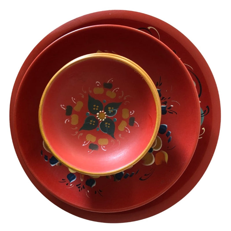 Vintage Norwegian Rosemaling Wooden Set of Bowls 1960