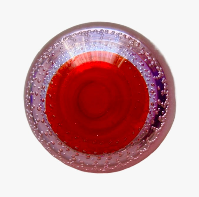 Galliano Ferro Murano Bullicante or Controlled Bubble Lilacand Red Glass Bowl/Dish.1960s