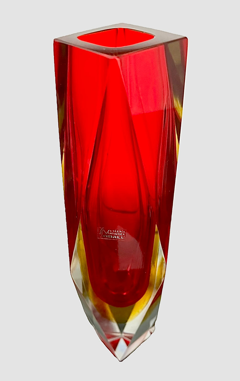 Murano Sommerso Faceted Vase by Oball | Red &amp; Orange (30 cm) | Original Label