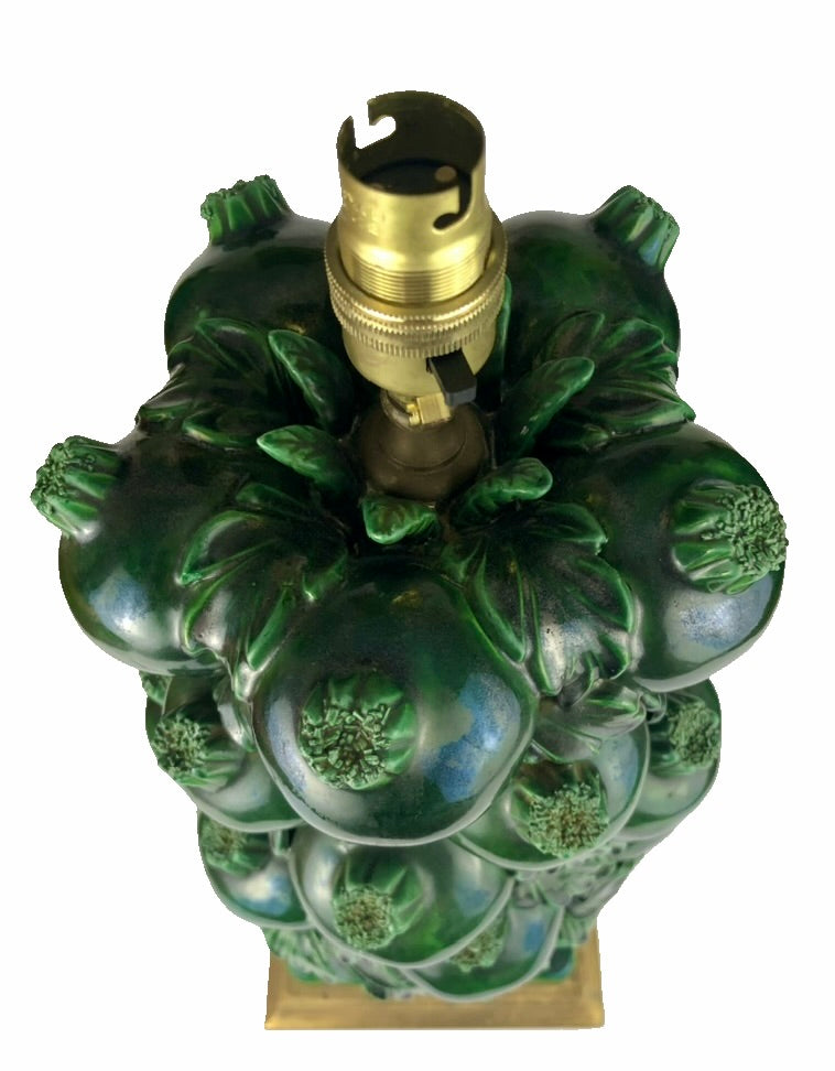 Vintage Casa Pupo Large Green Pomegranate Table Lamp 1950s-1960s, Manises