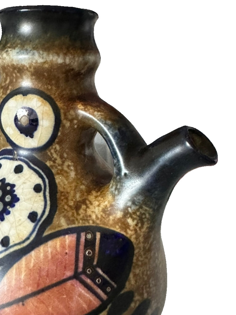 Vintage Italian Studio Pottery Jug – Hand-Painted & Incised Floral Design, Multi-Matte Glaze, 1950s–70s | Mid-Century Modern | Worldwide Shipping
