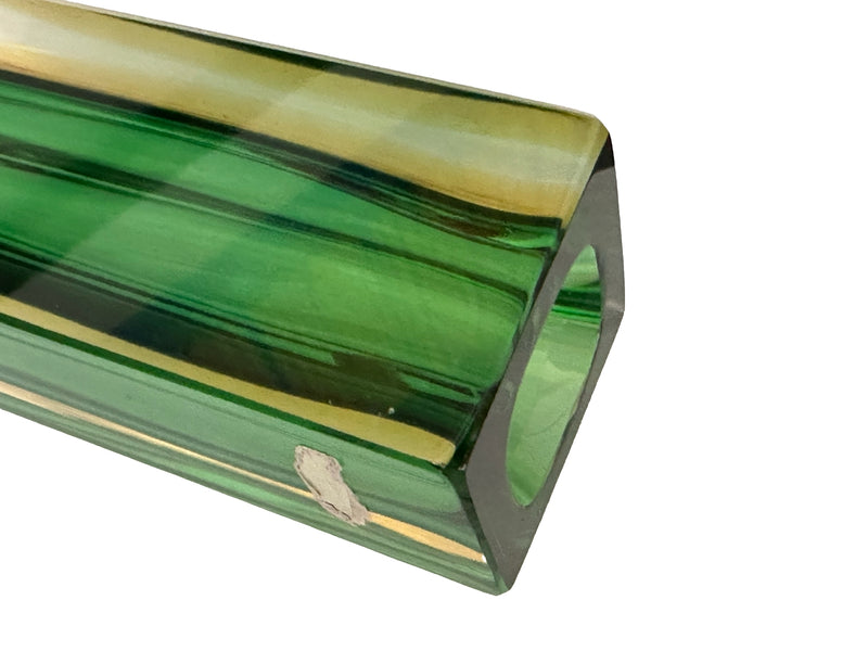 Flavio Poli Green & Yellow Murano Sommerso Block Vase, Seguso Vetri D'Arte part label, 1950s