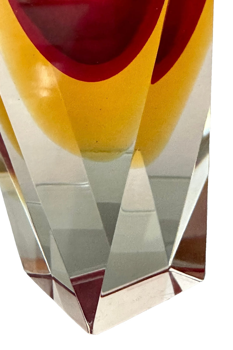 Murano Sommerso Faceted Vase by Oball | Red &amp; Orange (30 cm) | Original Label