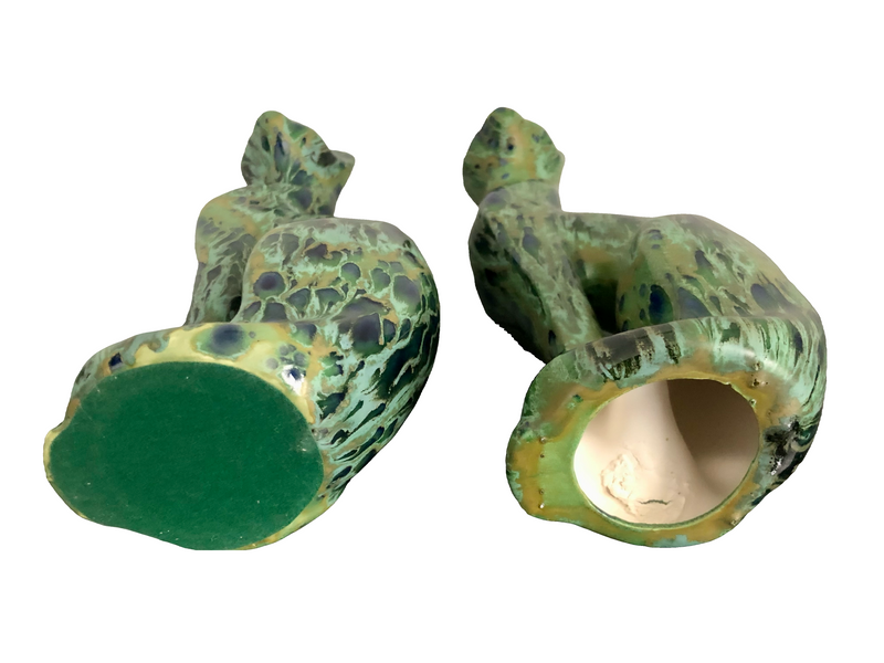 Pair of Art Deco Drip-Glaze Ceramic Cats — European Studio Pottery, c.1930s
