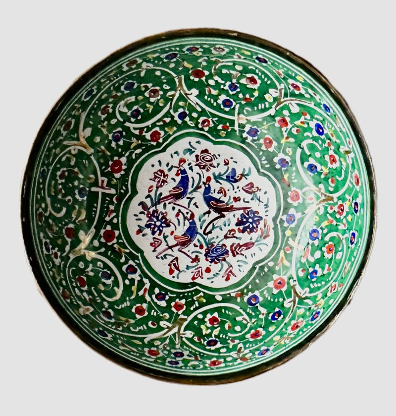 Vintage Persian hand-painted enamel bowl and plate.
