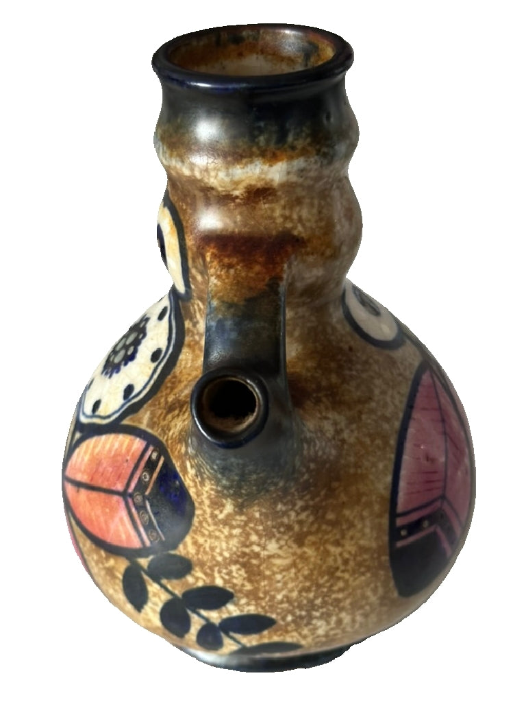 Vintage Italian Studio Pottery Jug – Hand-Painted & Incised Floral Design, Multi-Matte Glaze, 1950s–70s | Mid-Century Modern | Worldwide Shipping
