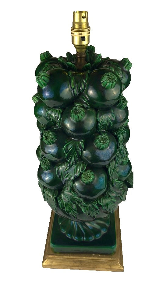 Vintage Casa Pupo Large Green Pomegranate Table Lamp 1950s-1960s, Manises