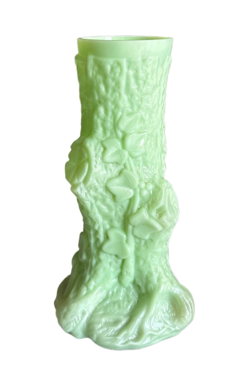 Opaline Art Nouveau Vase, Milk Glass vase, Pressed Glass vase, Green