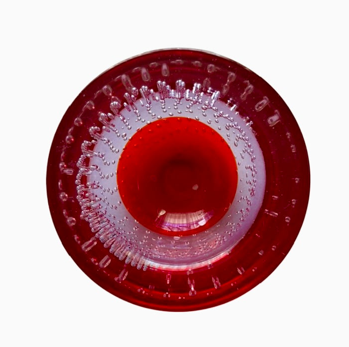 Galliano Ferro Murano Bullicante or Controlled Bubble Lilacand Red Glass Bowl/Dish.1960s