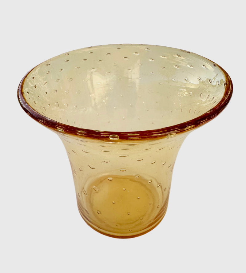 Archimede Seguso 1950s Murano hand-blown Amber Glass Vase. Controlled Bubble, Bolle or Bullicante