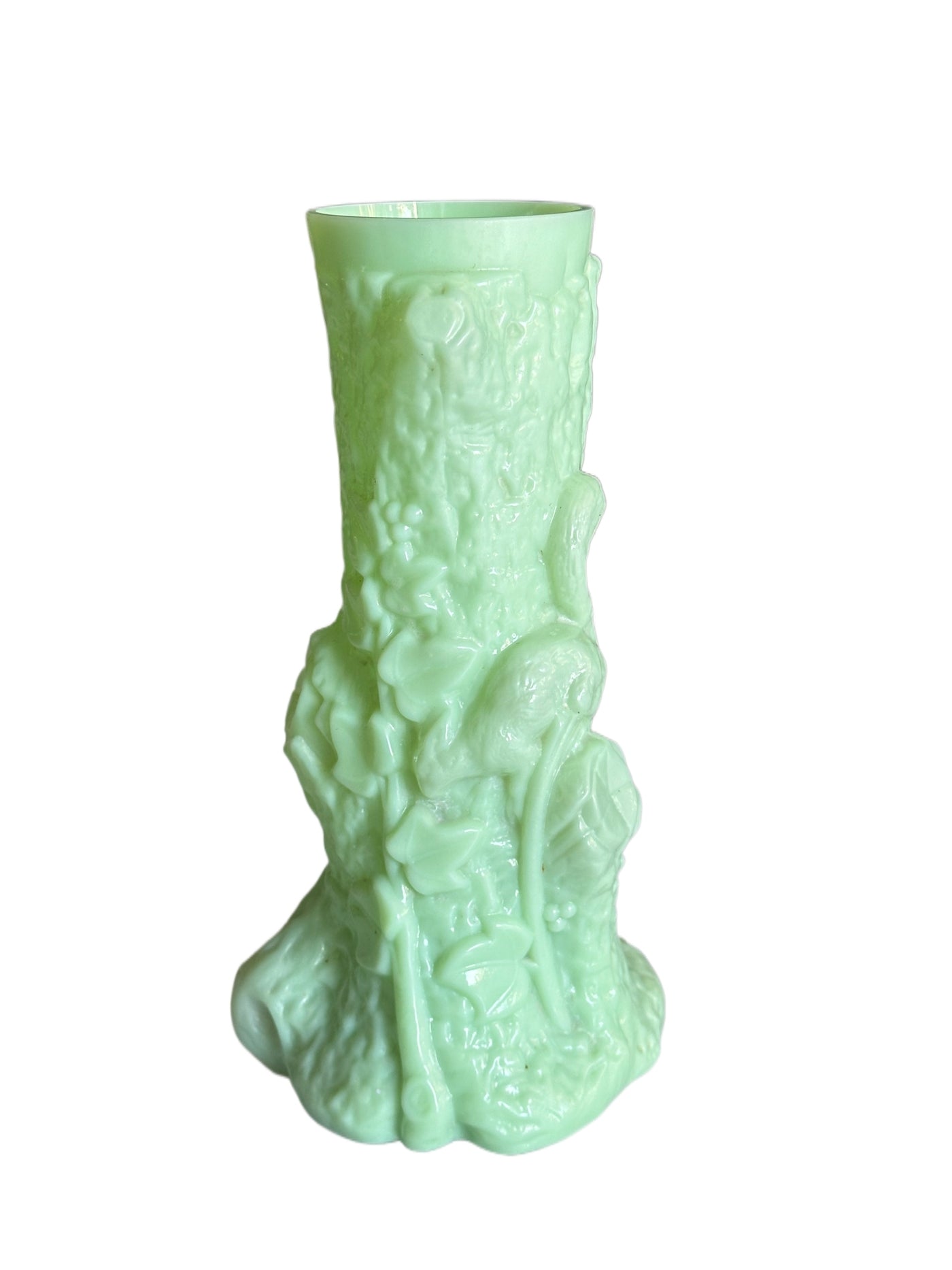 Art Nouveau Uranium Milk Glass Ivy Vase — Attributed to Portieux Vallérysthal, France, c.1900