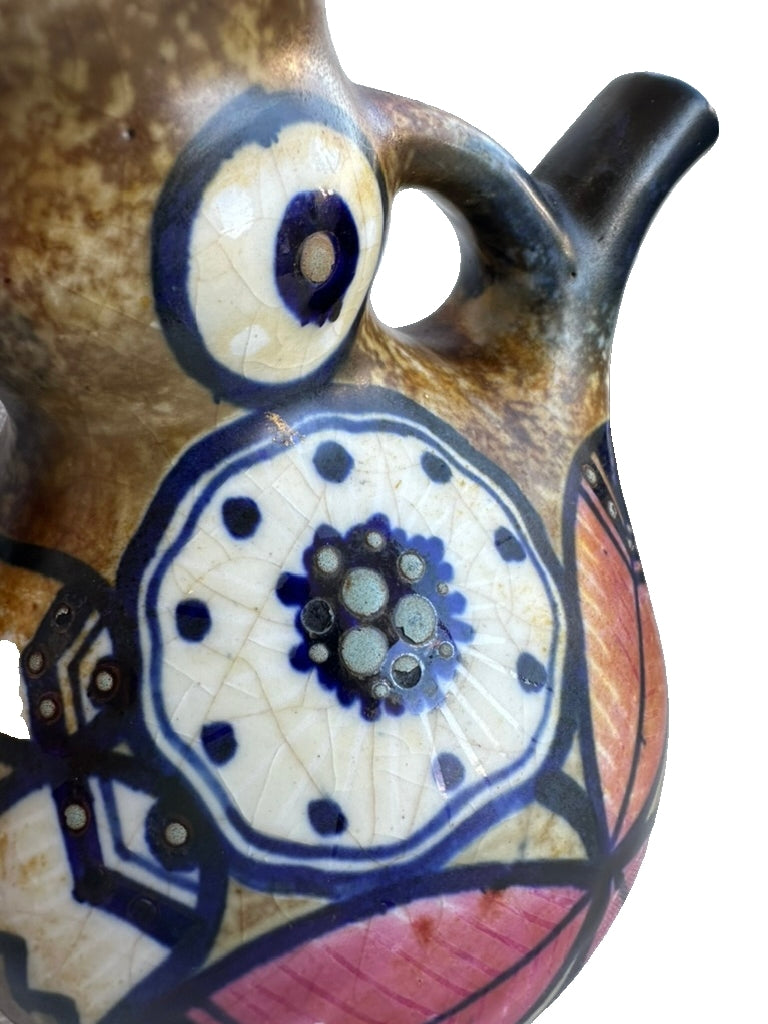 Vintage Italian Studio Pottery Jug – Hand-Painted & Incised Floral Design, Multi-Matte Glaze, 1950s–70s | Mid-Century Modern | Worldwide Shipping