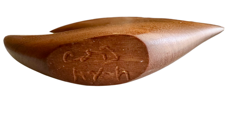 Mid Century Signed Vintage Hand Carved Wooden Angel Fish, Folk Art