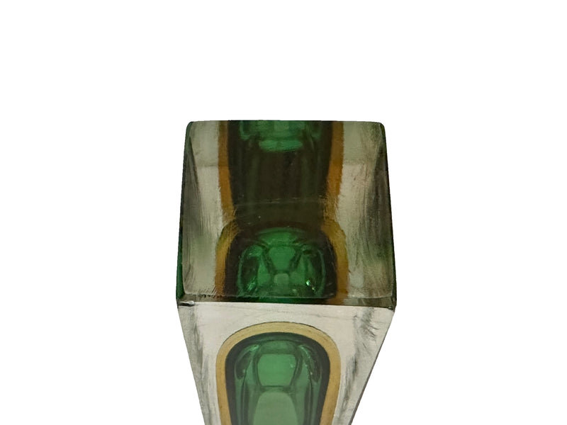 Flavio Poli Green & Yellow Murano Sommerso Block Vase, Seguso Vetri D'Arte part label, 1950s