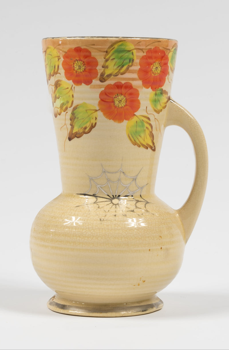 Arthur Wood 1930s Art Deco jug vase, nasturtium and spider web Pattern 3123, Staffordshire pottery