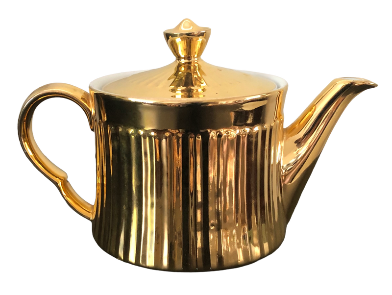 Royal Worcester gold lustre teapot, circa 1970s, with a vertically fluted body, curved handle, long spout and matching lid
