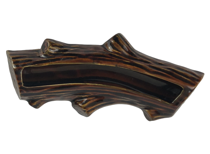 Top view of Dartmouth Pottery miniature log planter showing the curved planting opening and brown glazed interior.
