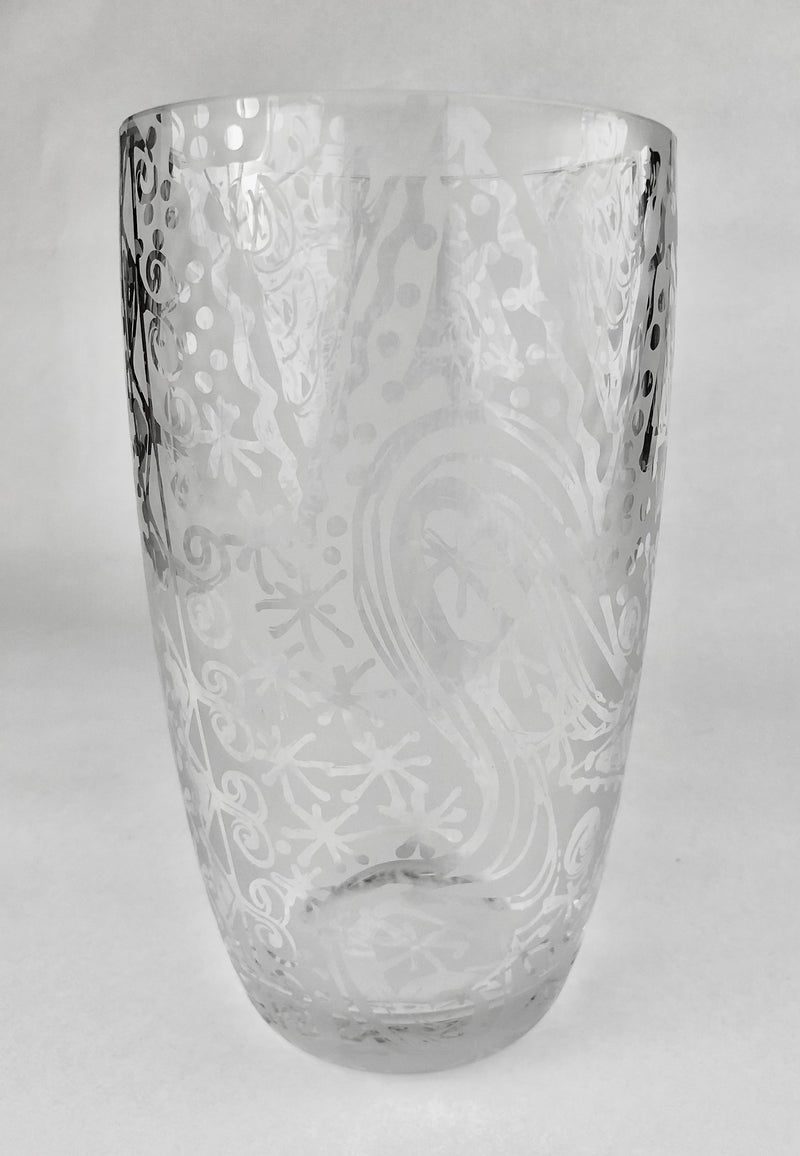 Large Scandinavian Crystal Vase with Freehand Abstract Etched Decoration, c.1960s–70s