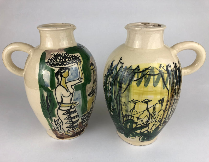 Pair of Tjipaganti Bandung Indonesian Art Pottery Ewers, Mid-Century Modern, c. 1950s–1960s