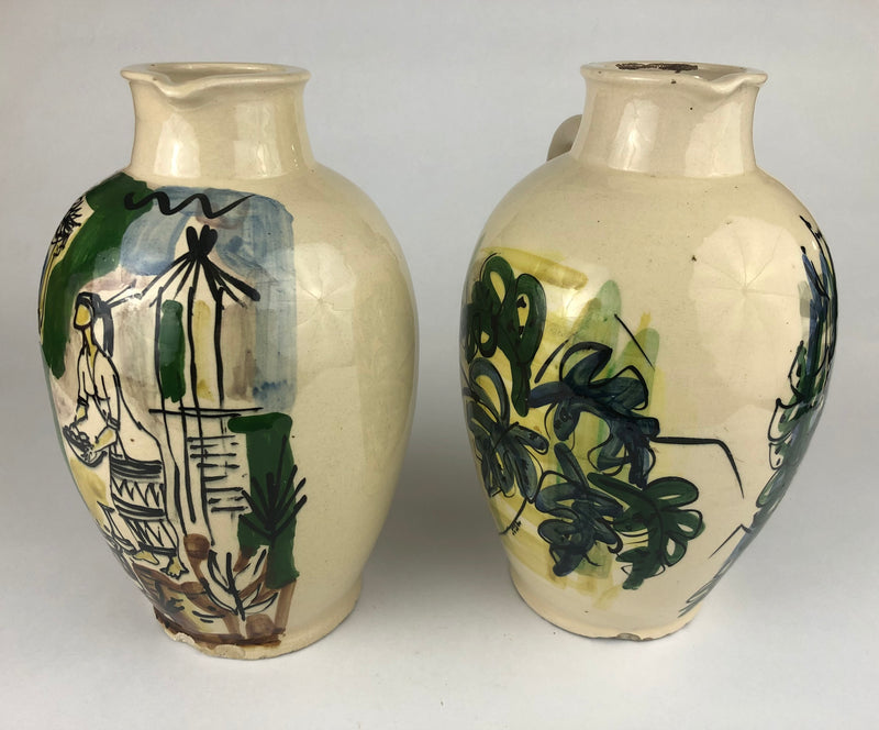 Pair of Tjipaganti Bandung Indonesian Art Pottery Ewers, Mid-Century Modern, c. 1950s–1960s