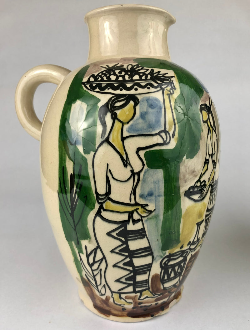 Pair of Tjipaganti Bandung Indonesian Art Pottery Ewers, Mid-Century Modern, c. 1950s–1960s